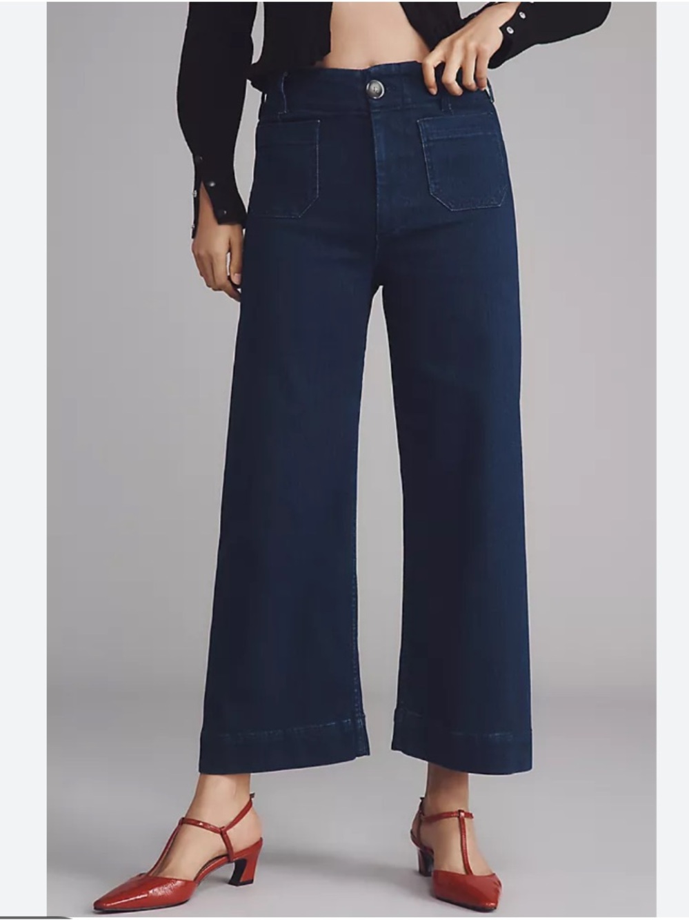 Anthropologie Maeve Jeans The Colette Pant Wide-Leg Crop in Citroen Blue Denim - Picture 1 of 11